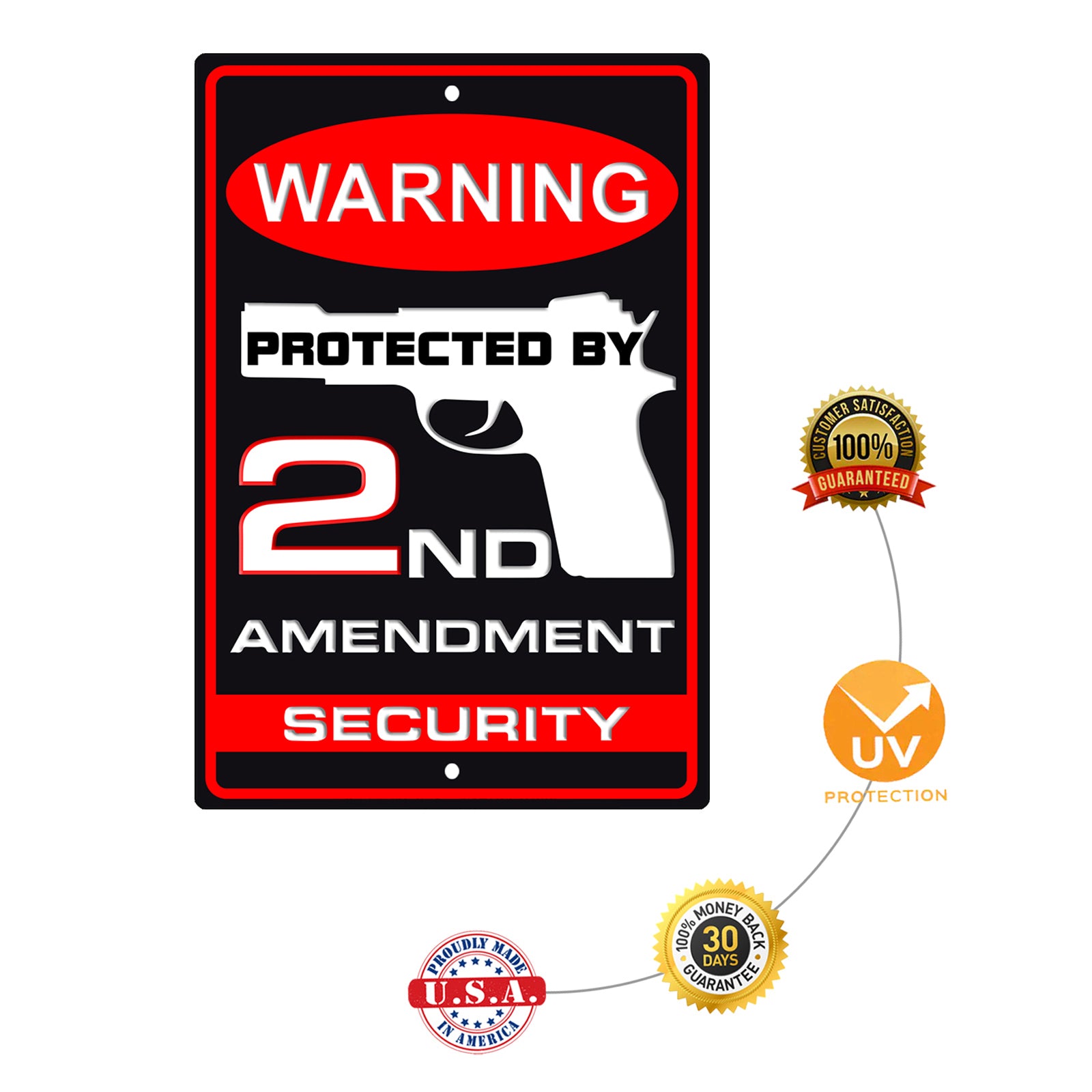Warning protected by 2nd amendment security aluminum metal sign