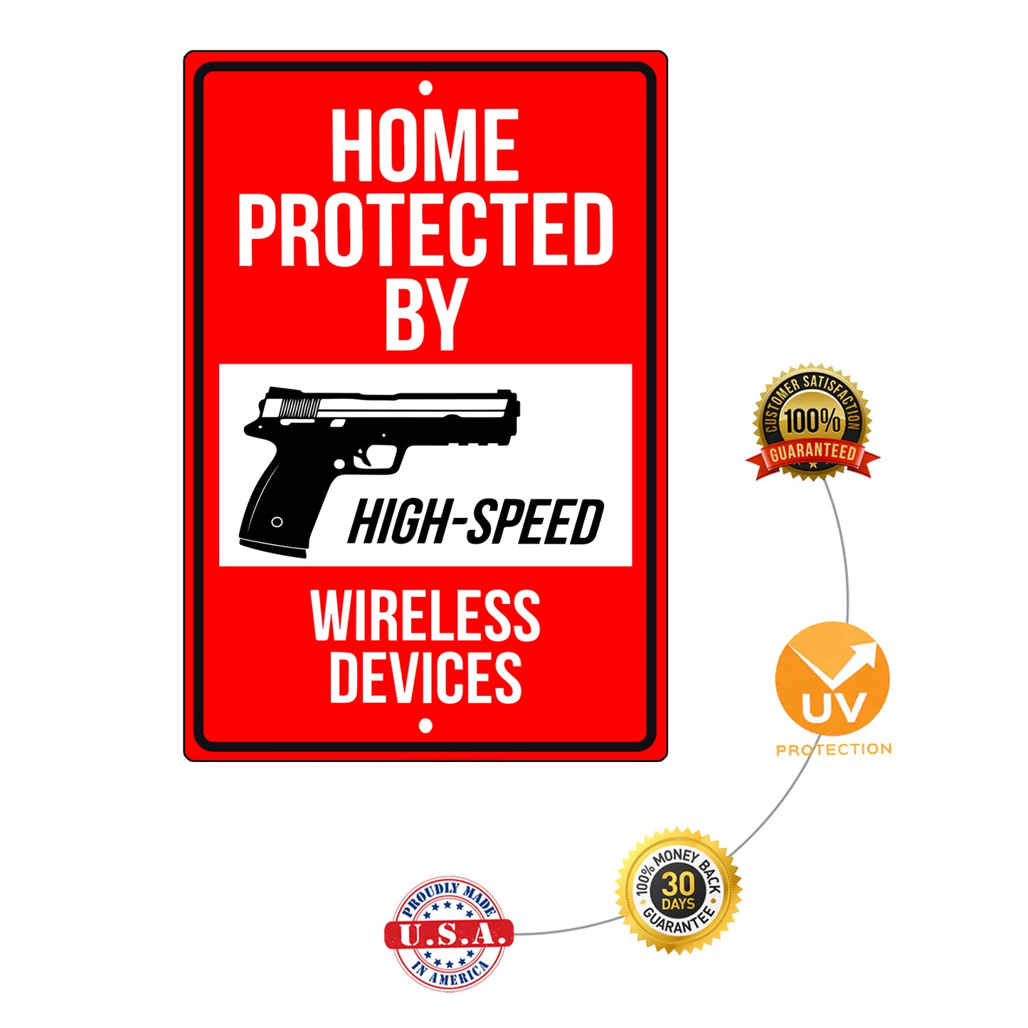 Home protected by high speed wireless devices security aluminum metal sign