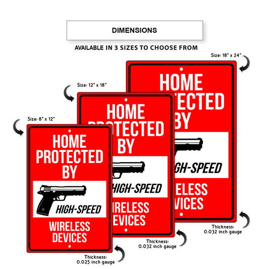 Home protected by high speed wireless devices security aluminum metal sign