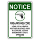 Notice firearms welcome aluminum metal sign