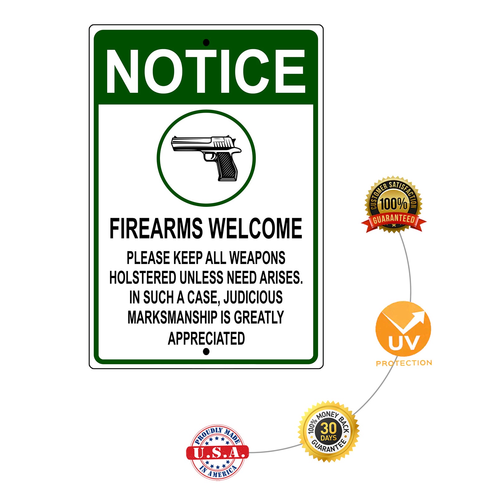 Notice firearms welcome aluminum metal sign