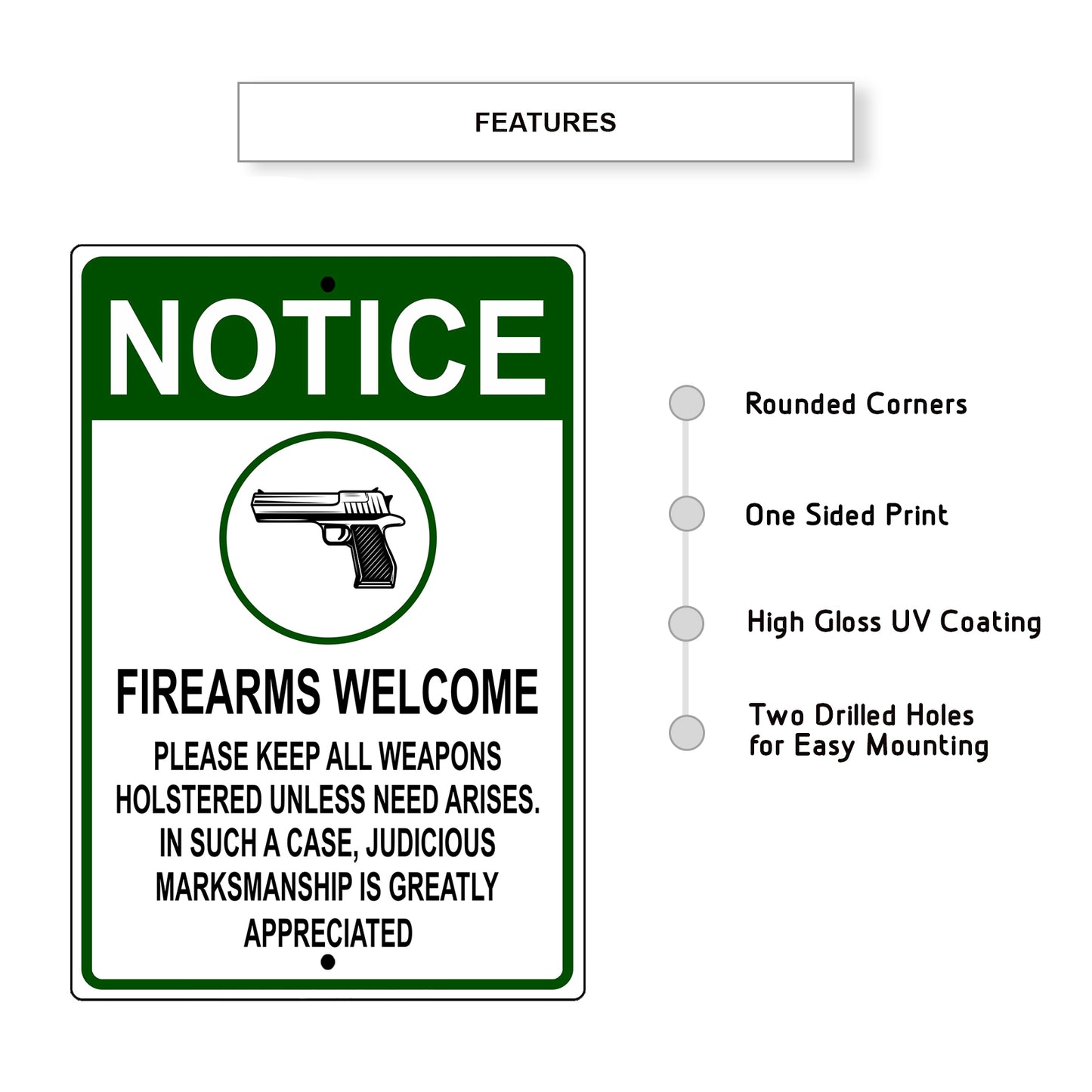 Notice firearms welcome aluminum metal sign