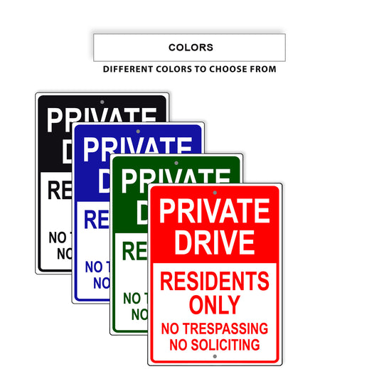 Private drive residents only no trespassing no soliciting aluminum metal signs