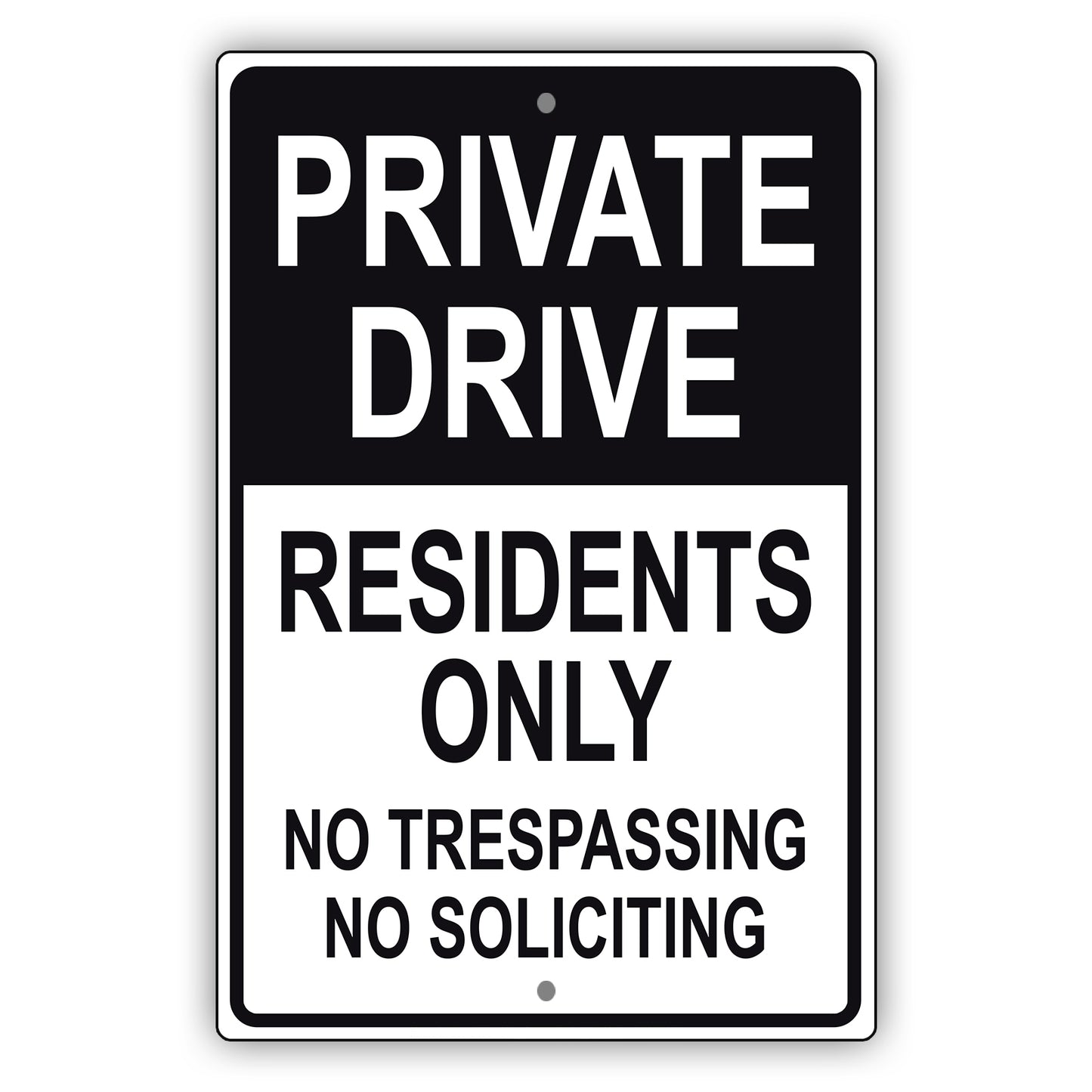 Private drive residents only no trespassing no soliciting aluminum metal sign black