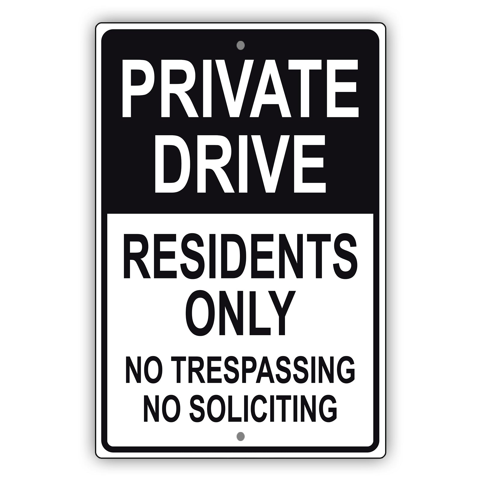 Private drive residents only no trespassing no soliciting aluminum metal sign black