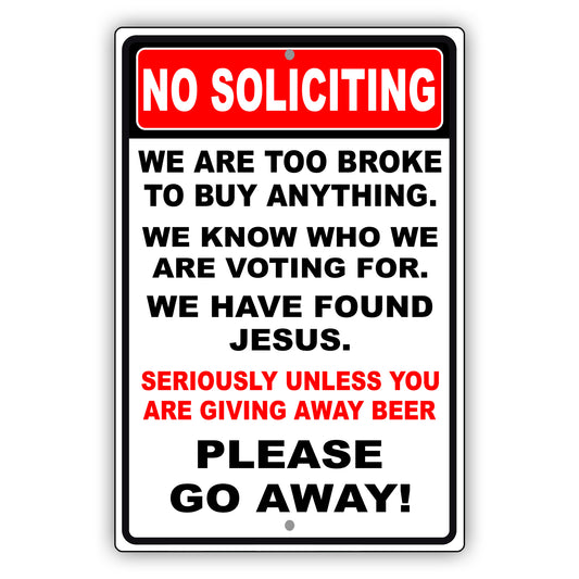 No soliciting please go away aluminum metal sign