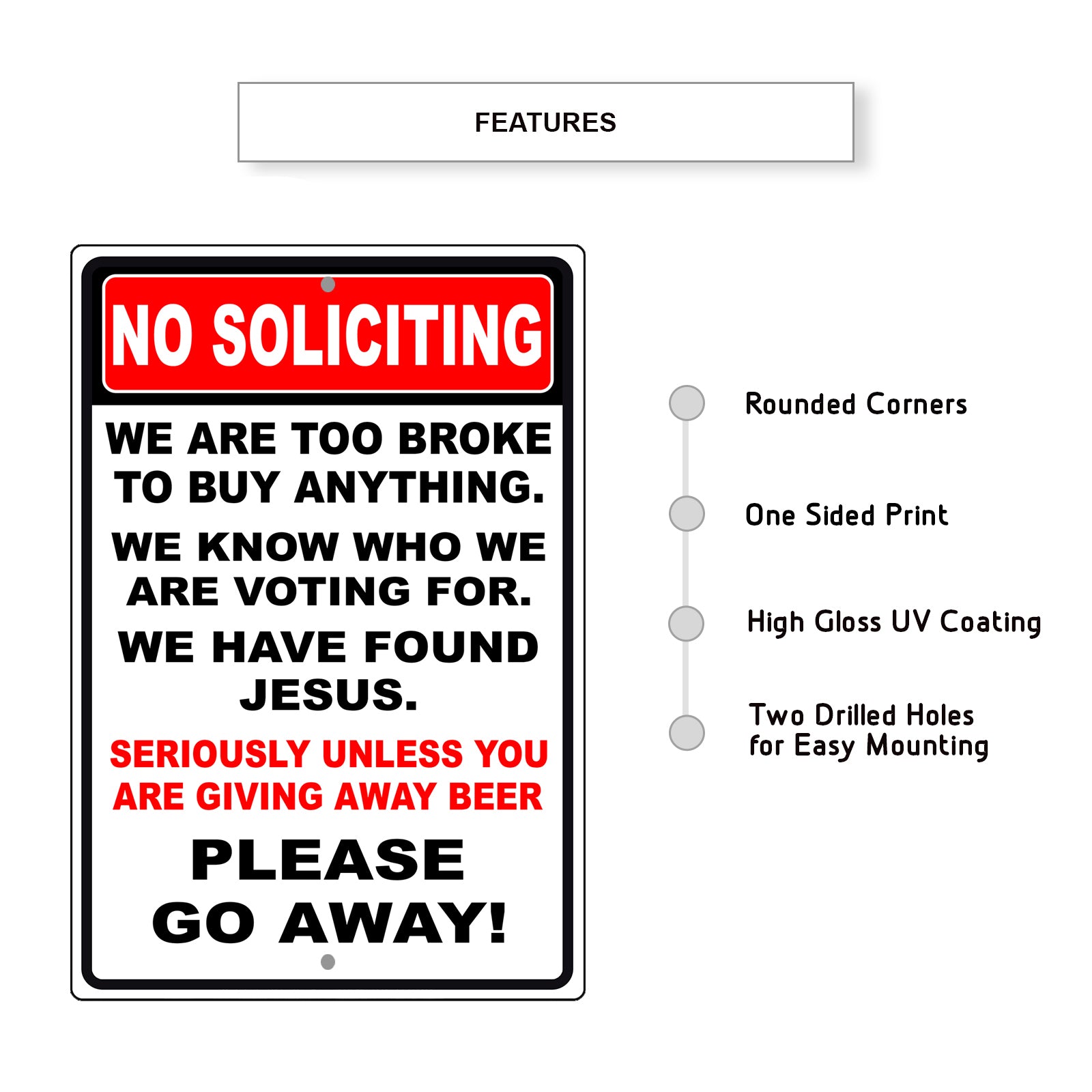 No soliciting please go away aluminum metal sign