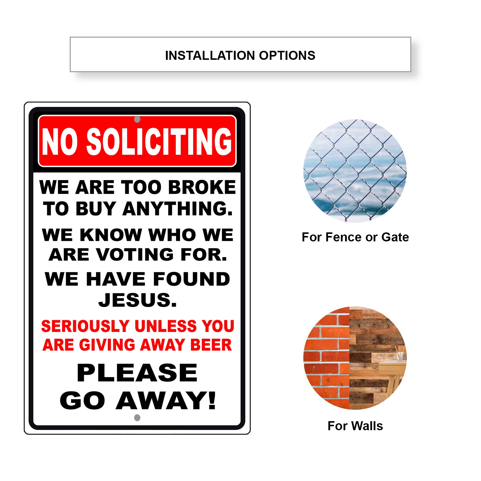 No soliciting please go away aluminum metal sign