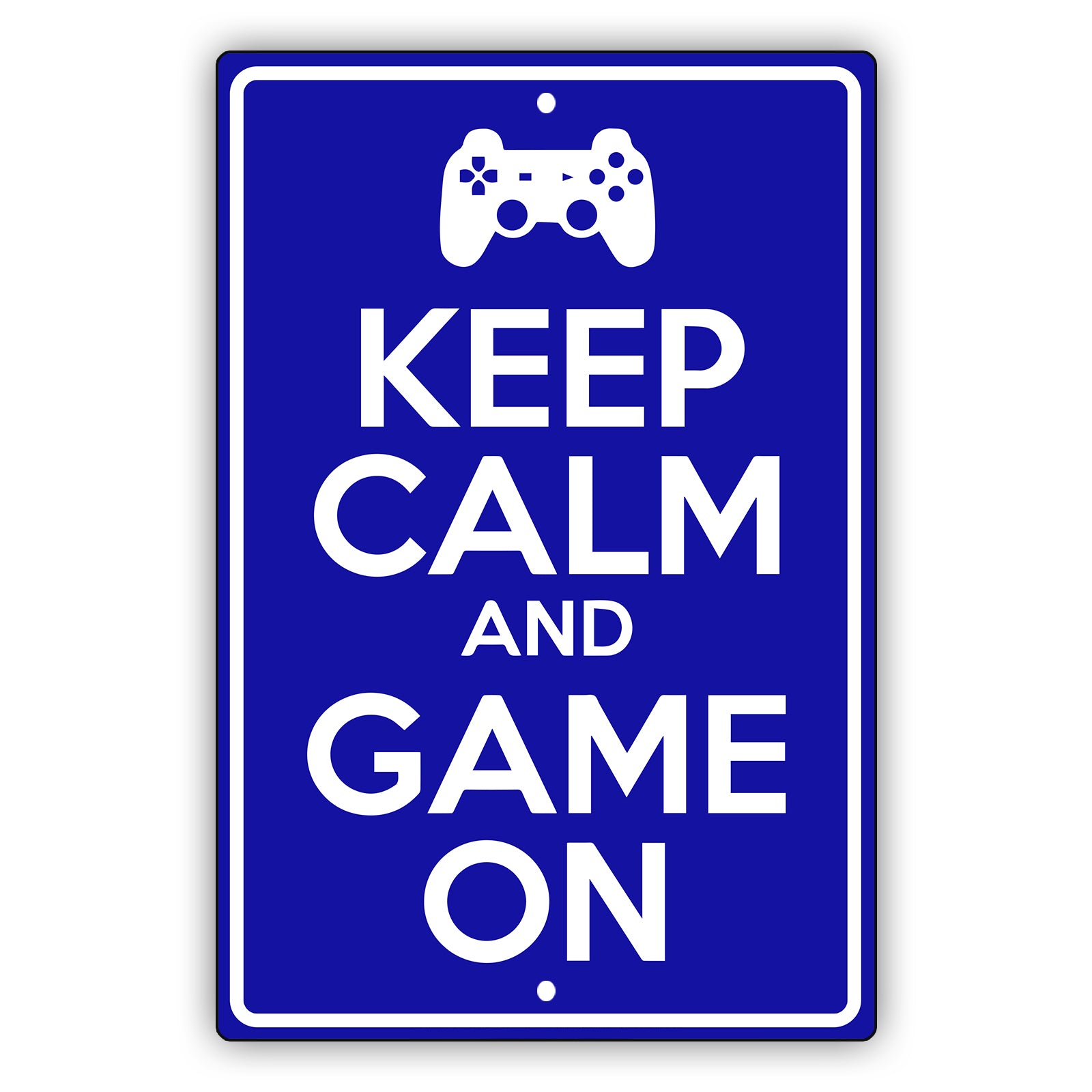 Keep calm and game on aluminum metal sign blue