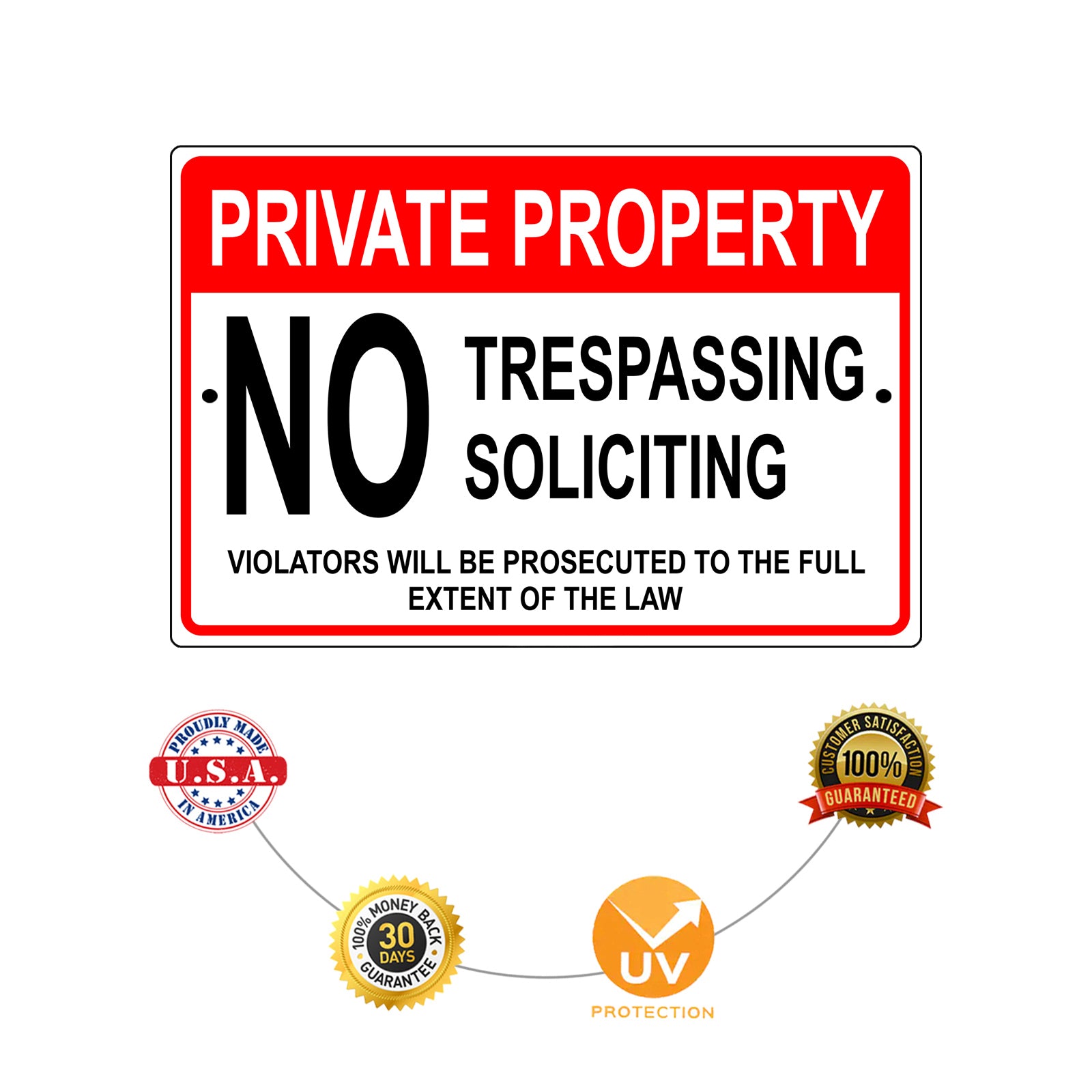 Private property no trespassing soliciting aluminum metal sign