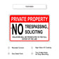 Private property no trespassing soliciting aluminum metal sign