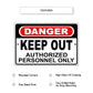 Danger keep out authorized personnel only aluminum metal sign