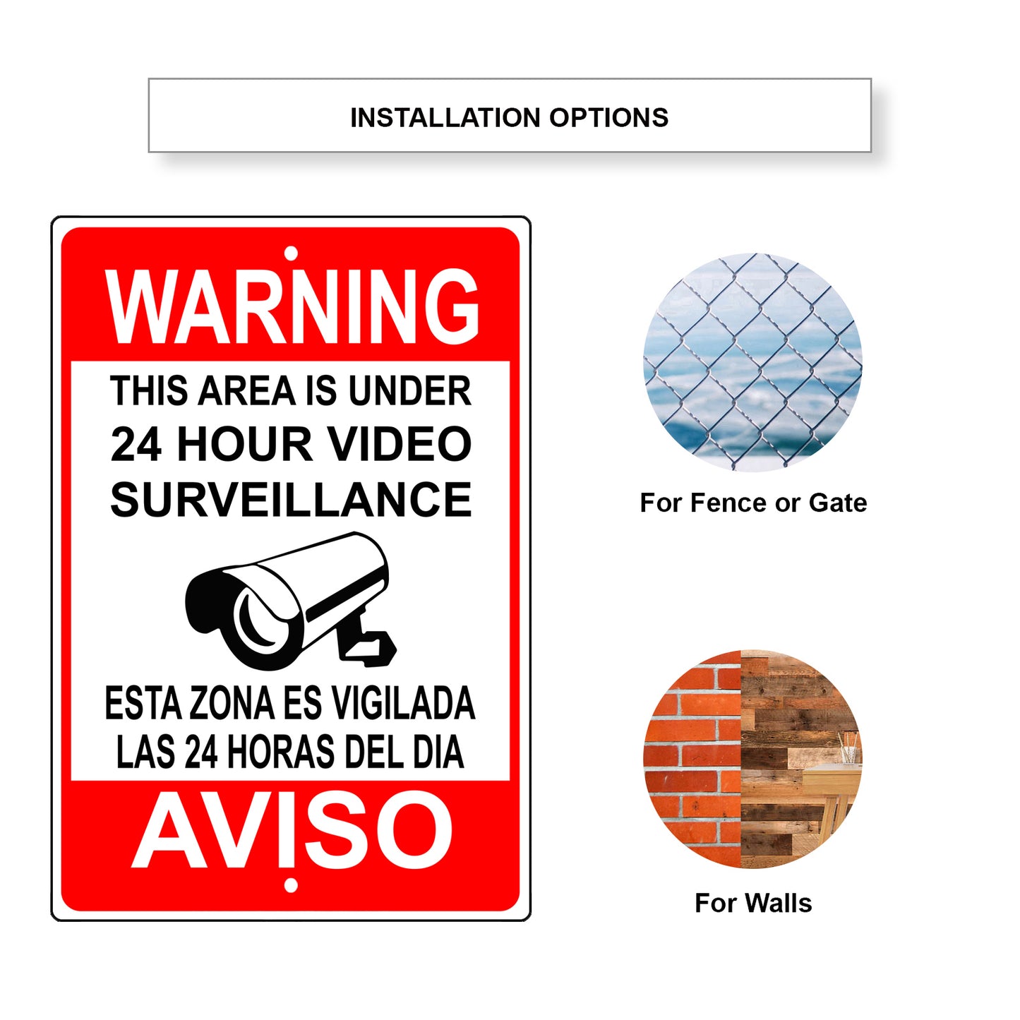 Warning This Area Is 24 Hour Under Surveillance Spanish Aluminum Metal Sign