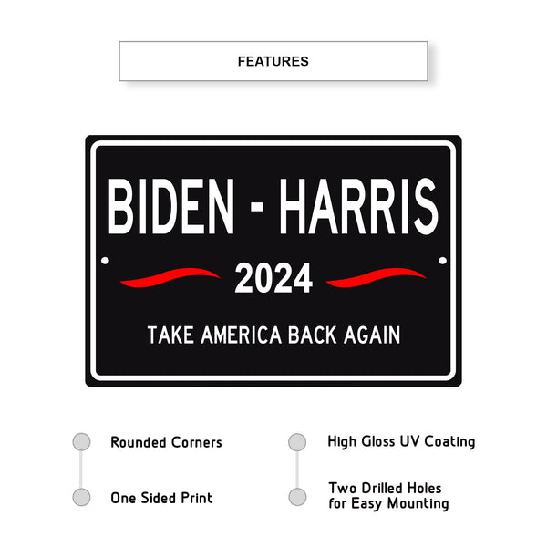 Biden Harris 2024 Take America Back Again Aluminum Metal Sign - Sign Fever