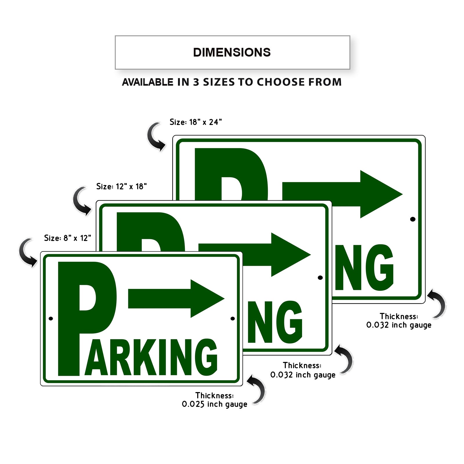 Right arrow parking aluminum metal sign