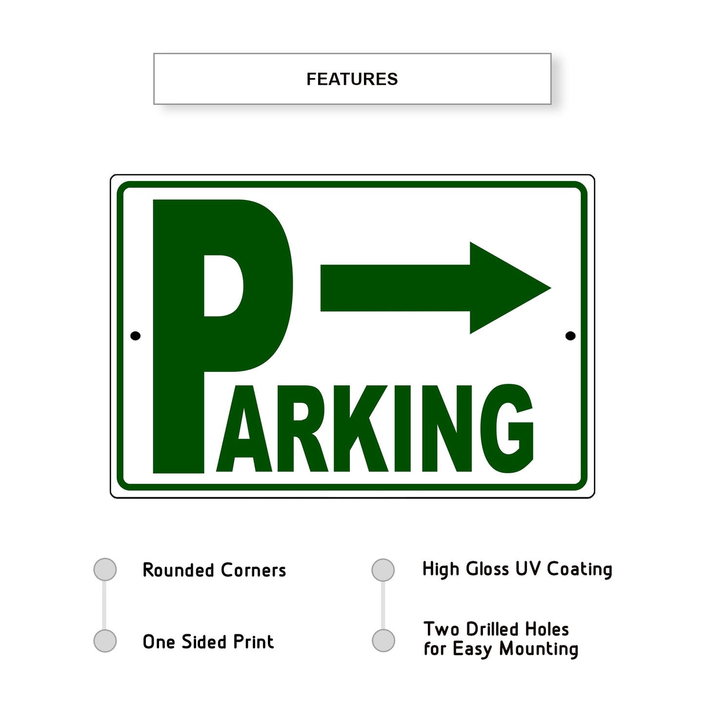 Right arrow parking aluminum metal sign