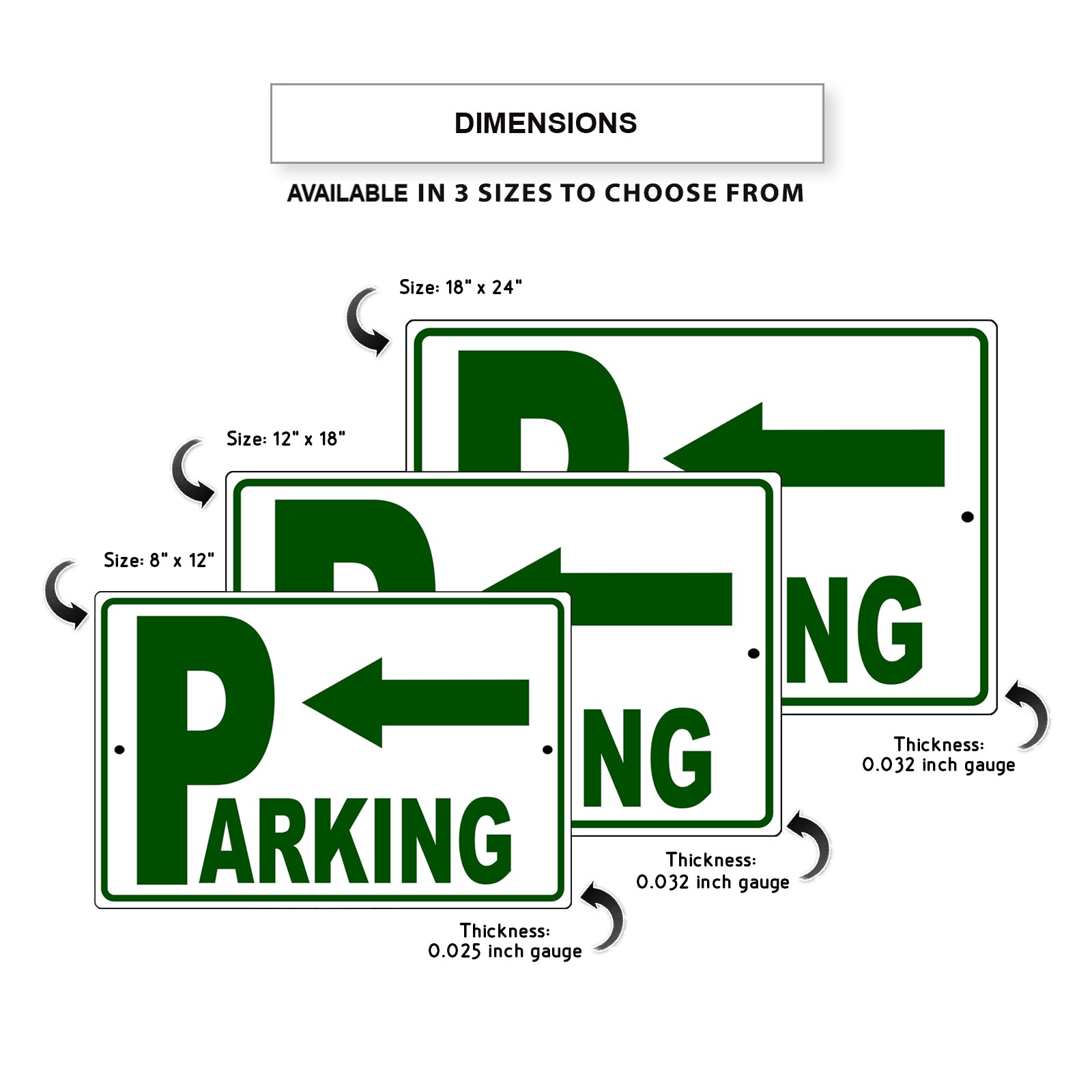 Left arrow parking aluminum metal sign