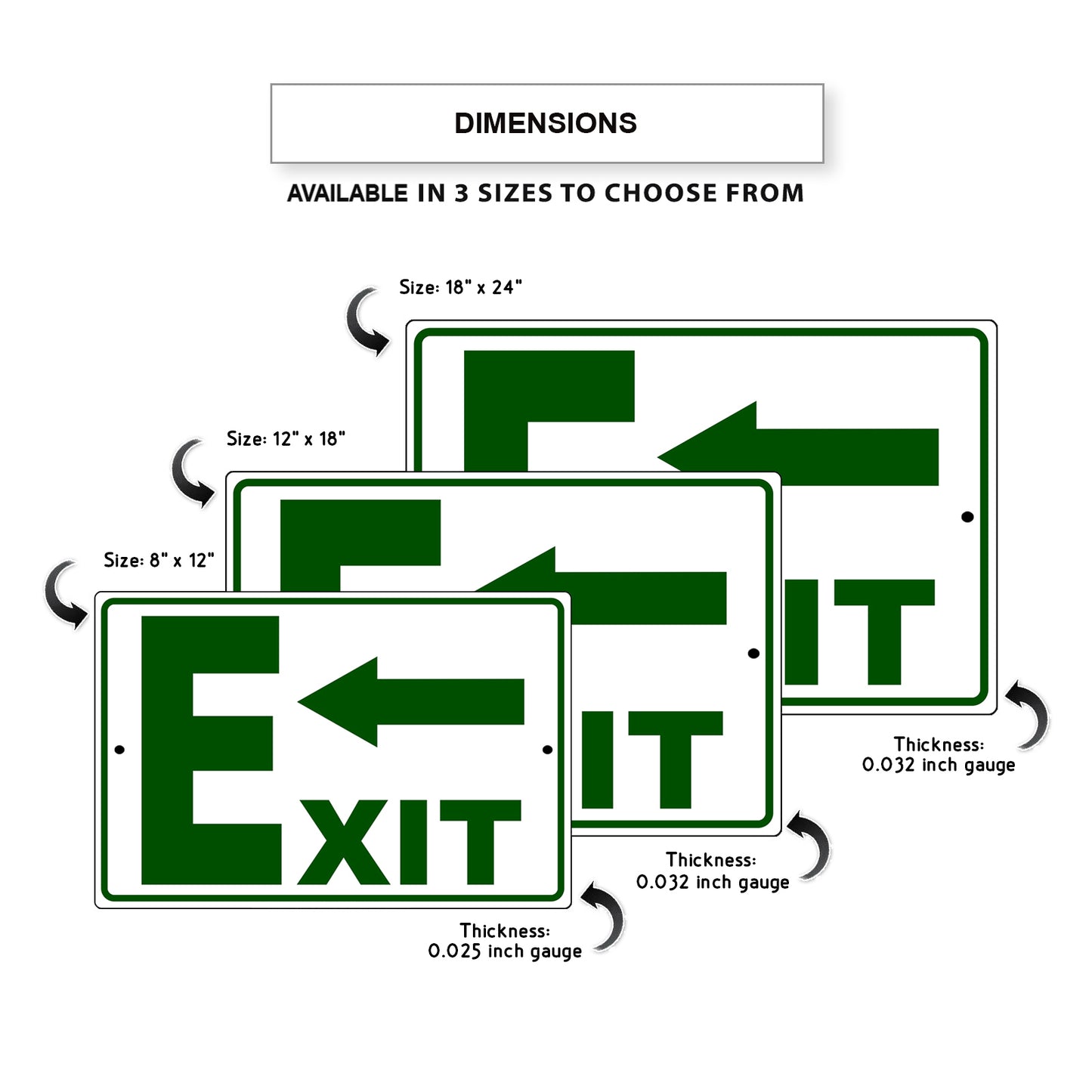 Left arrow exit aluminum metal sign