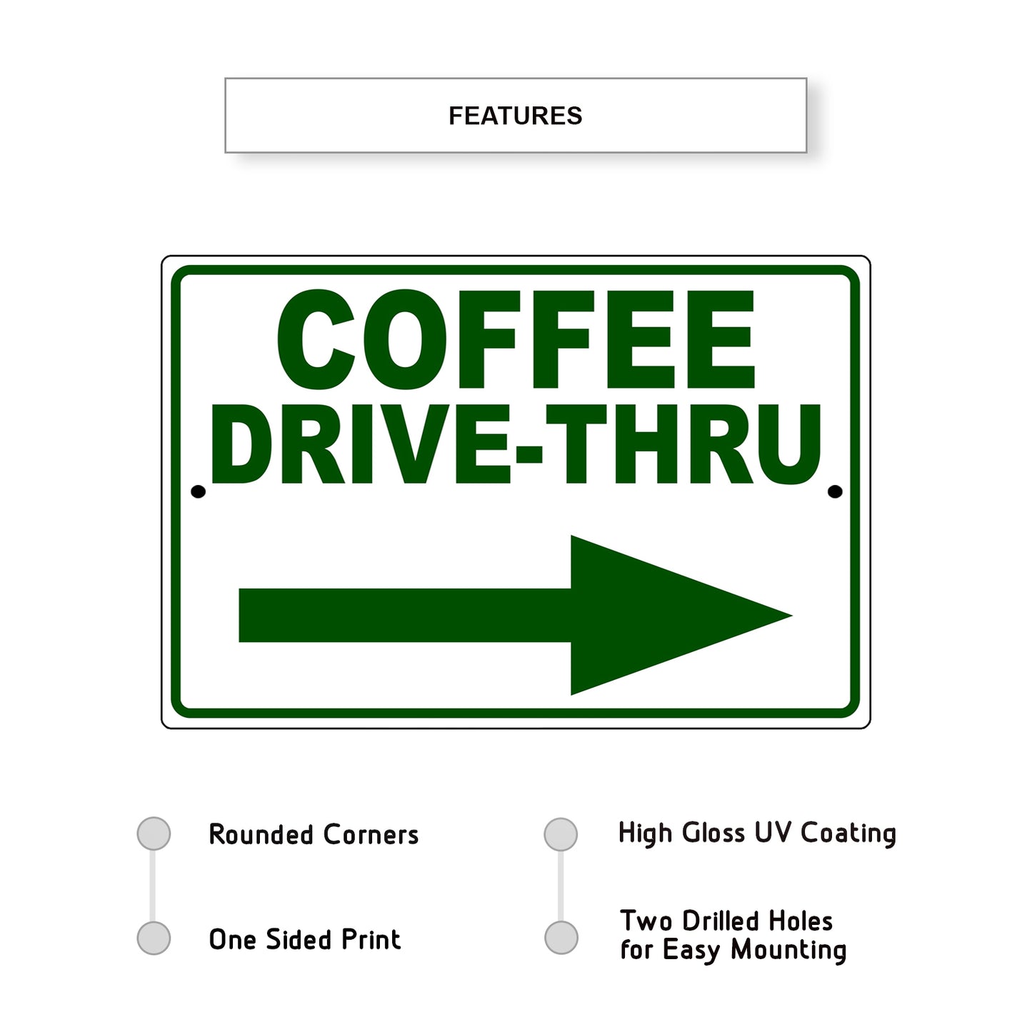 Coffee drive thru right side aluminum metal sign