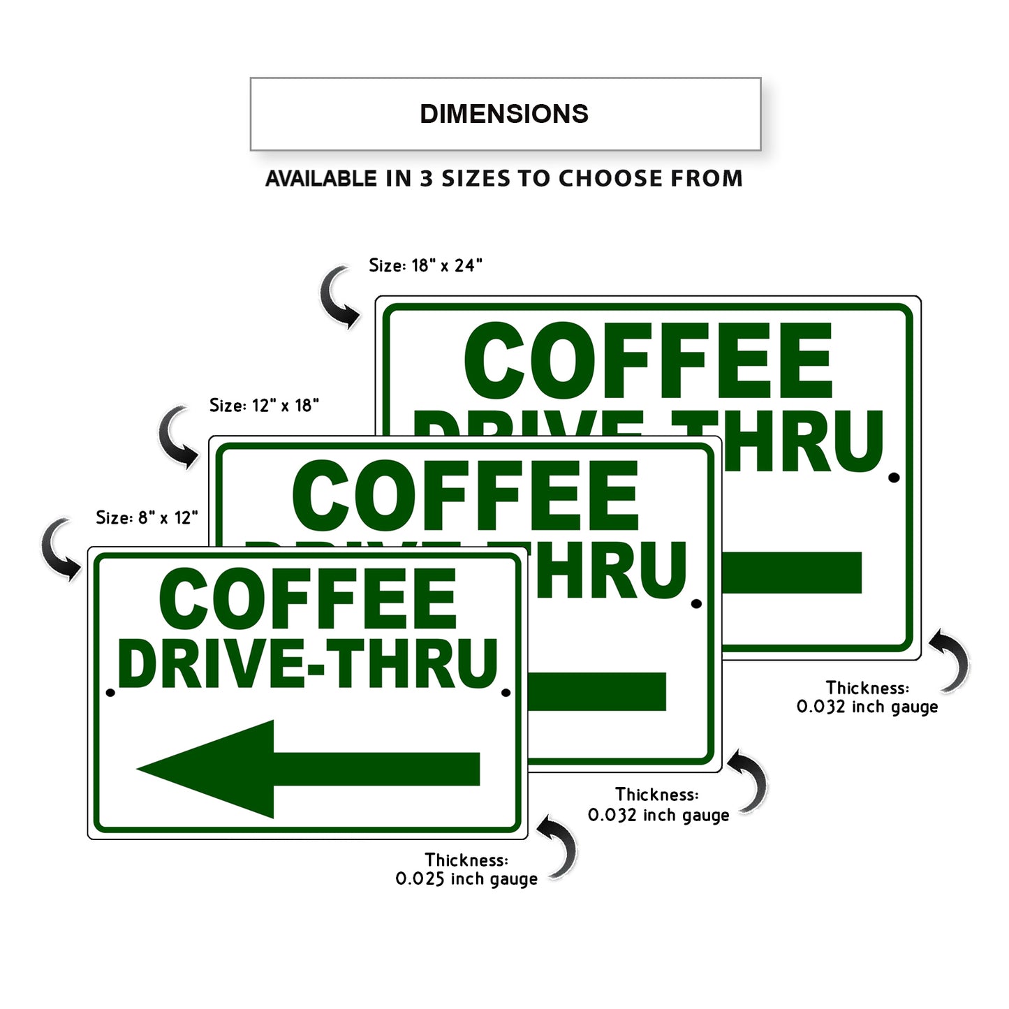 Coffee drive thru left side aluminum metal sign