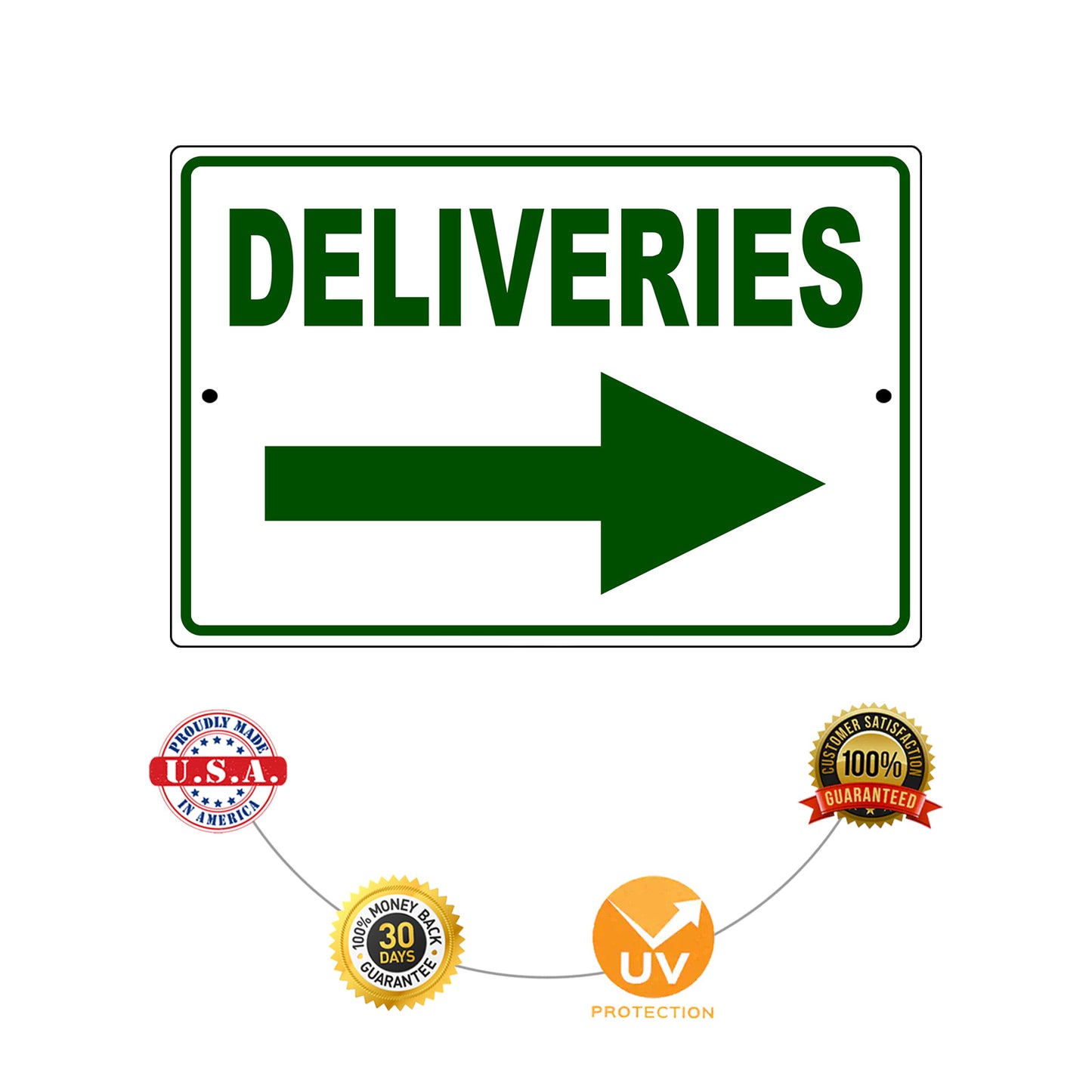 Deliveries right arrow aluminum metal sign