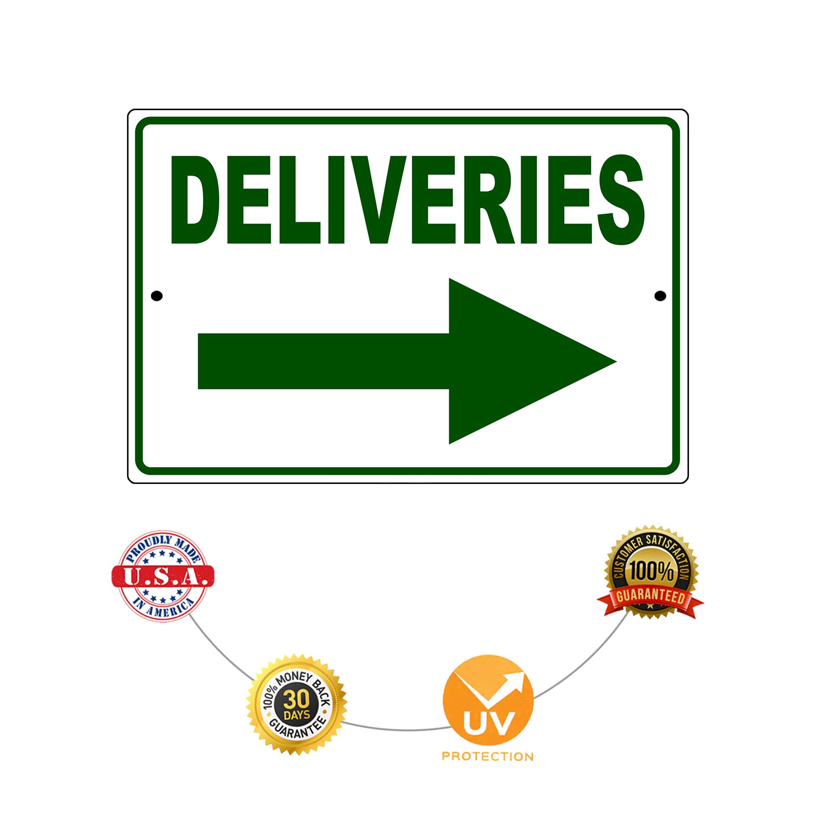 Deliveries right arrow aluminum metal sign