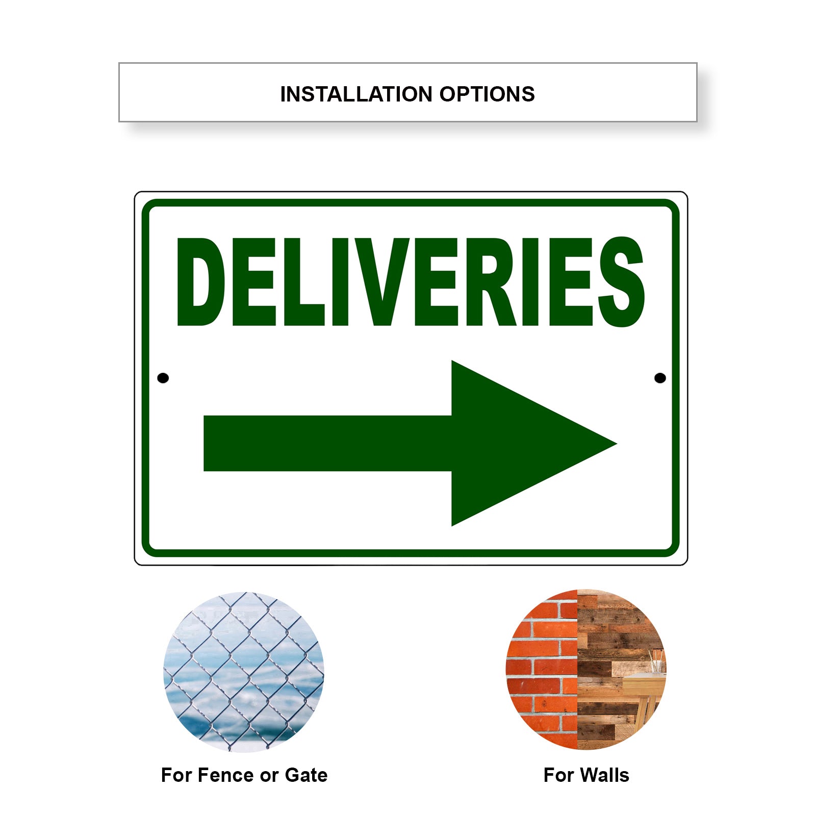 Deliveries right arrow aluminum metal sign