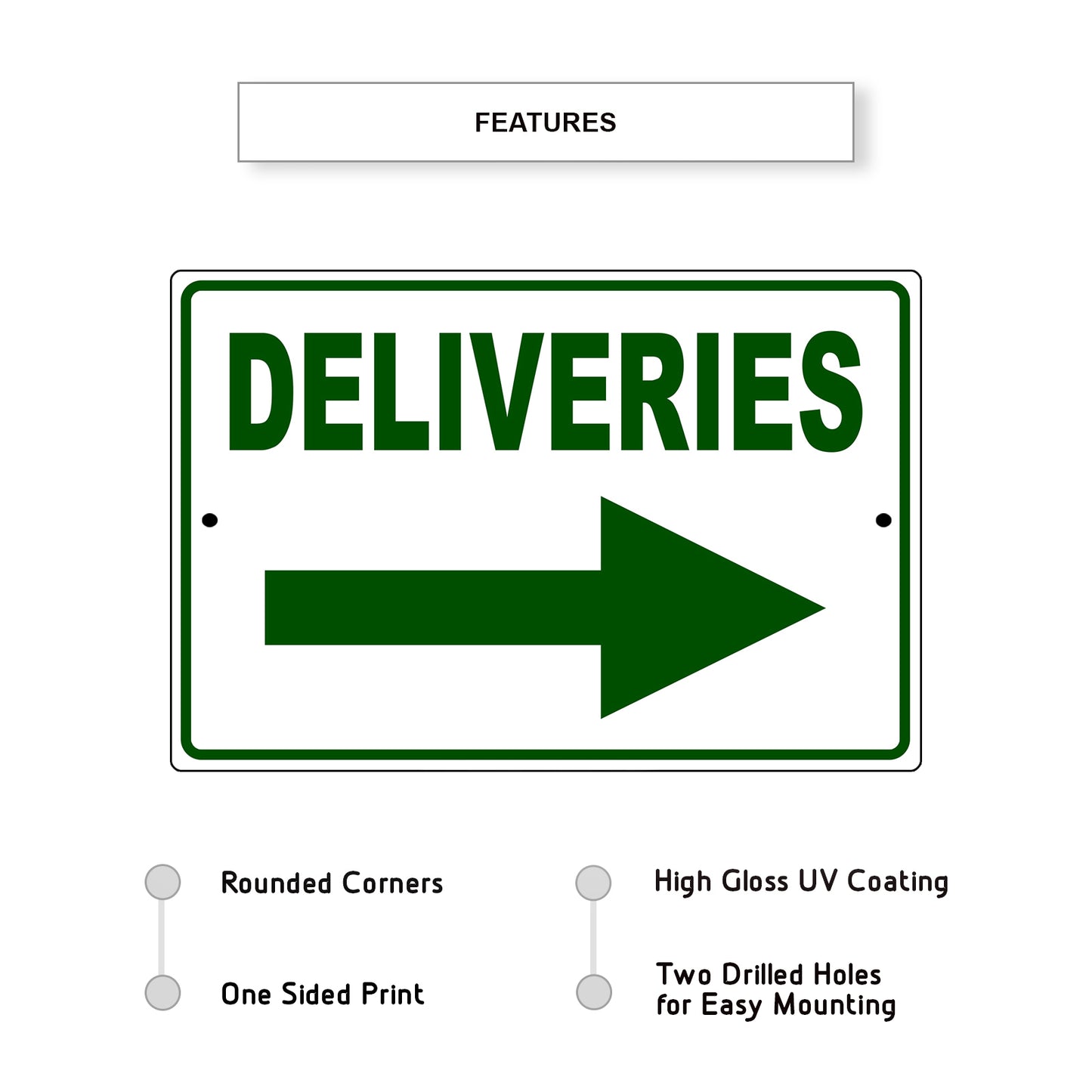Deliveries right arrow aluminum metal sign