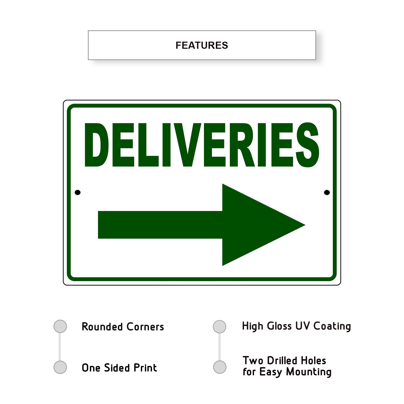 Deliveries right arrow aluminum metal sign