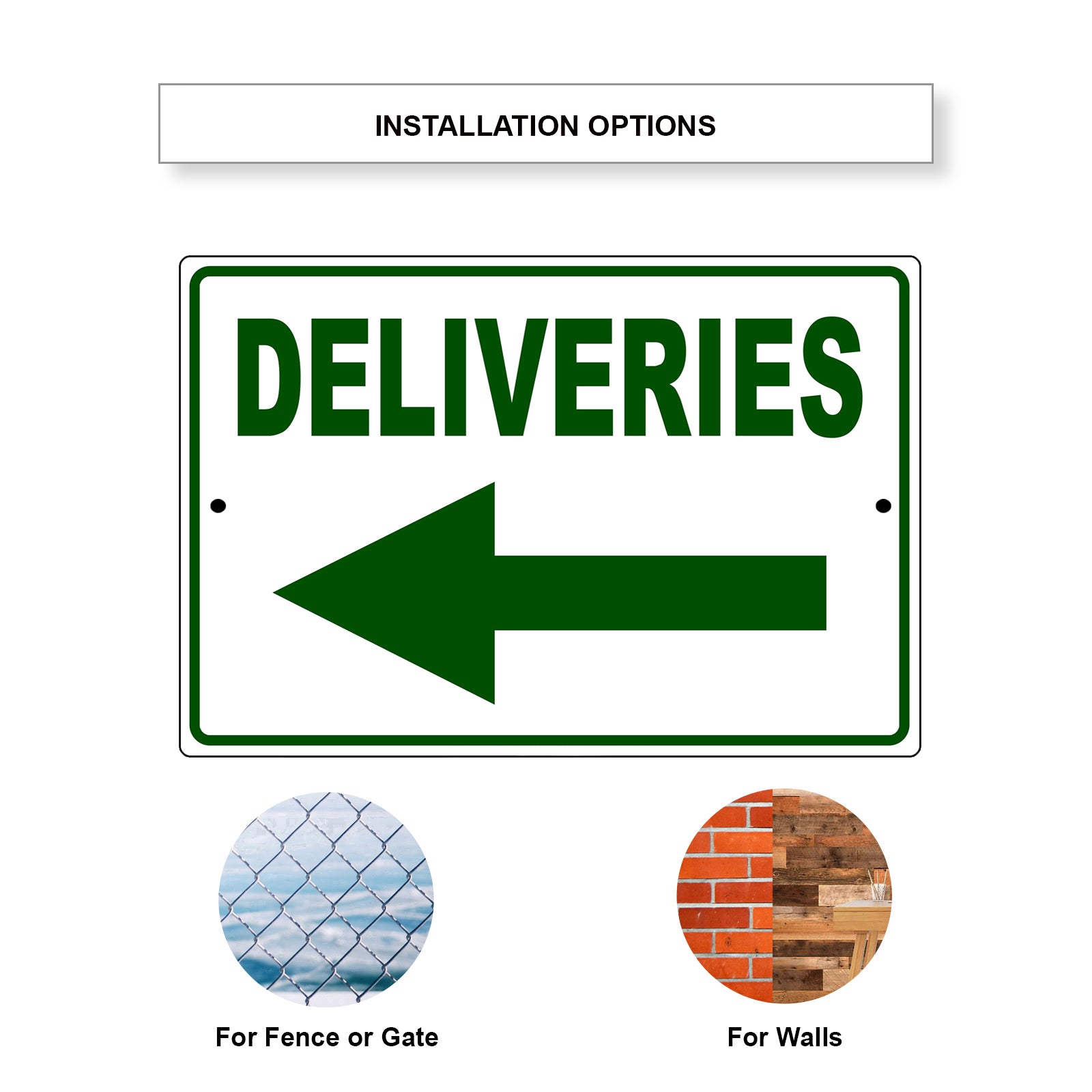 Deliveries left arrow aluminum metal sign