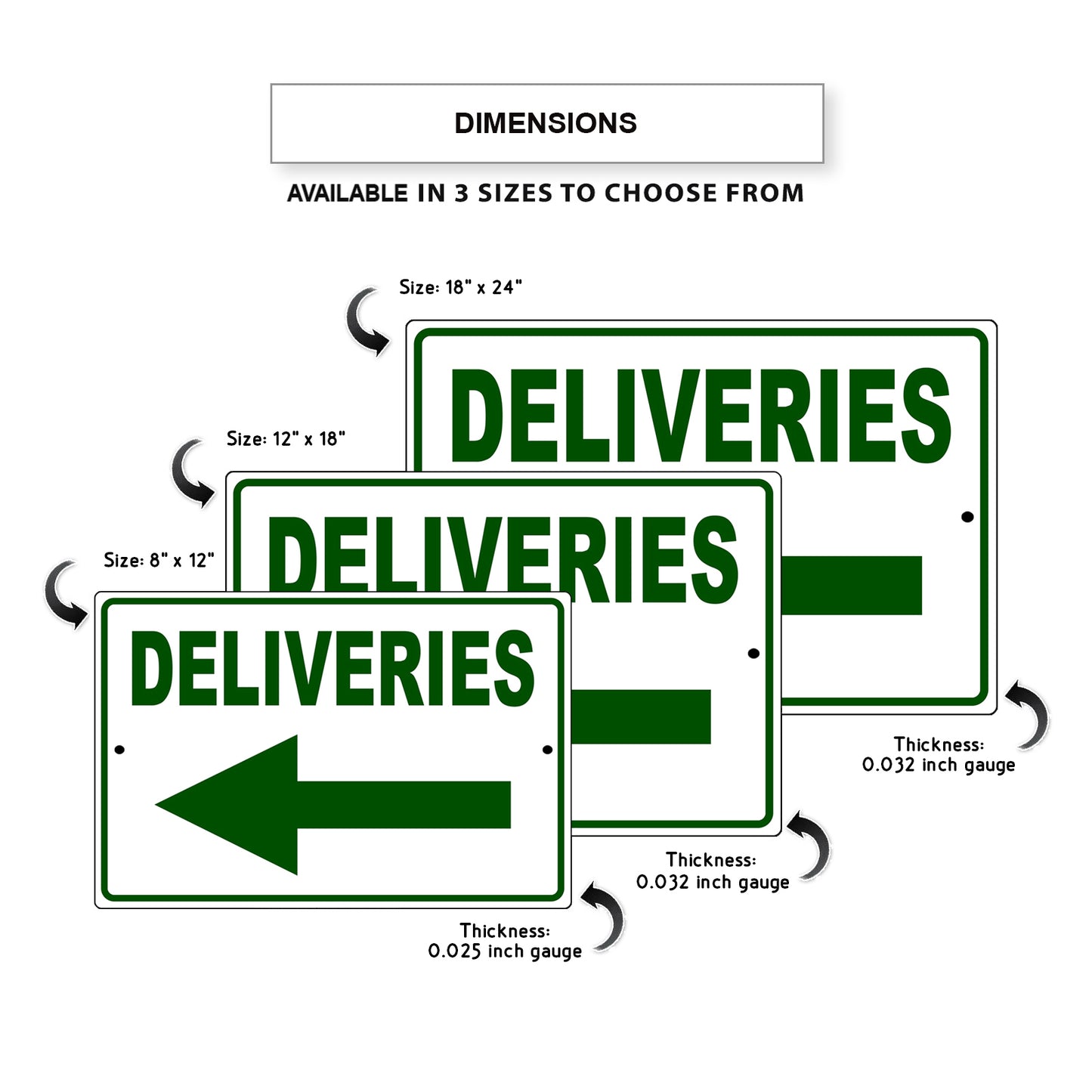 Deliveries left arrow aluminum metal sign