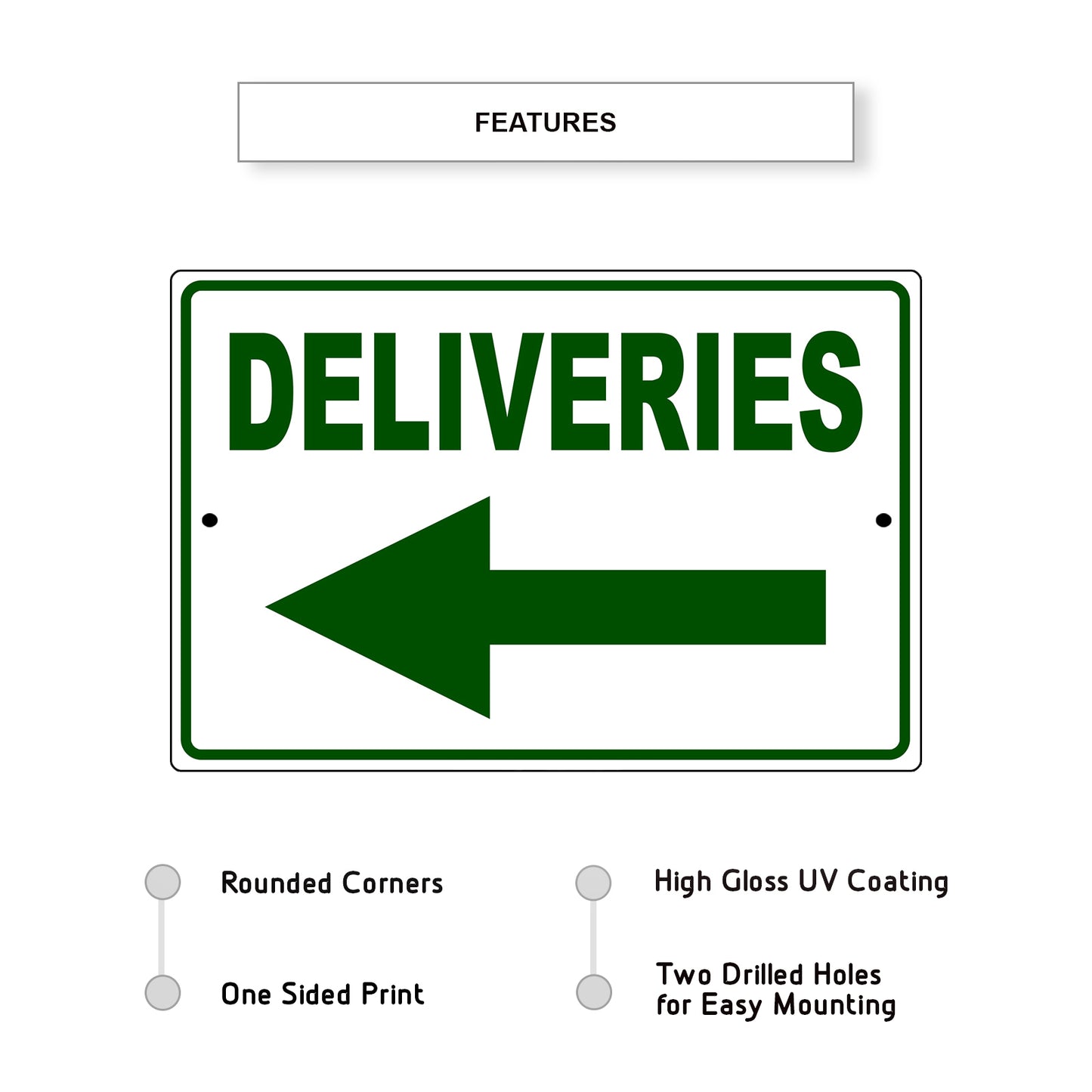 Deliveries left arrow aluminum metal sign