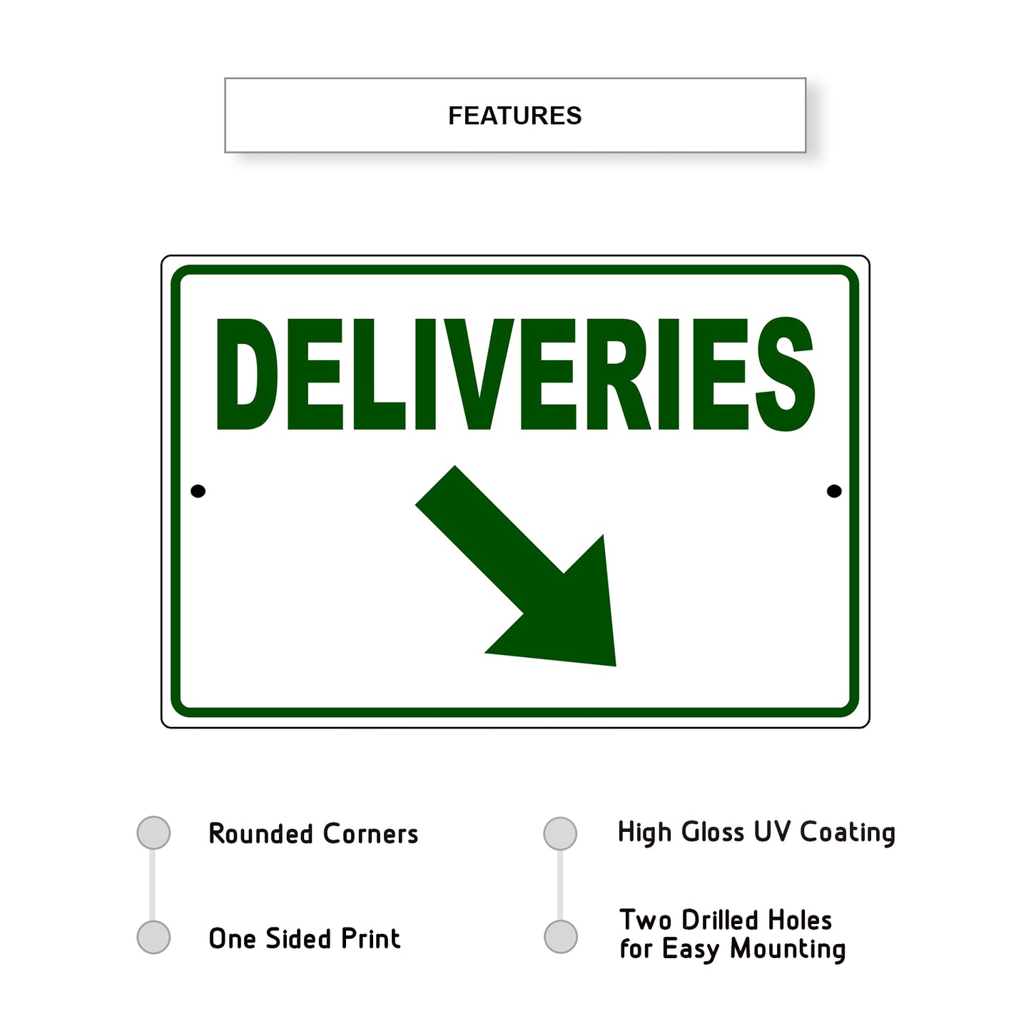 Diagonal Downward Deliveries Arrow Right Side Aluminum Metal Sign