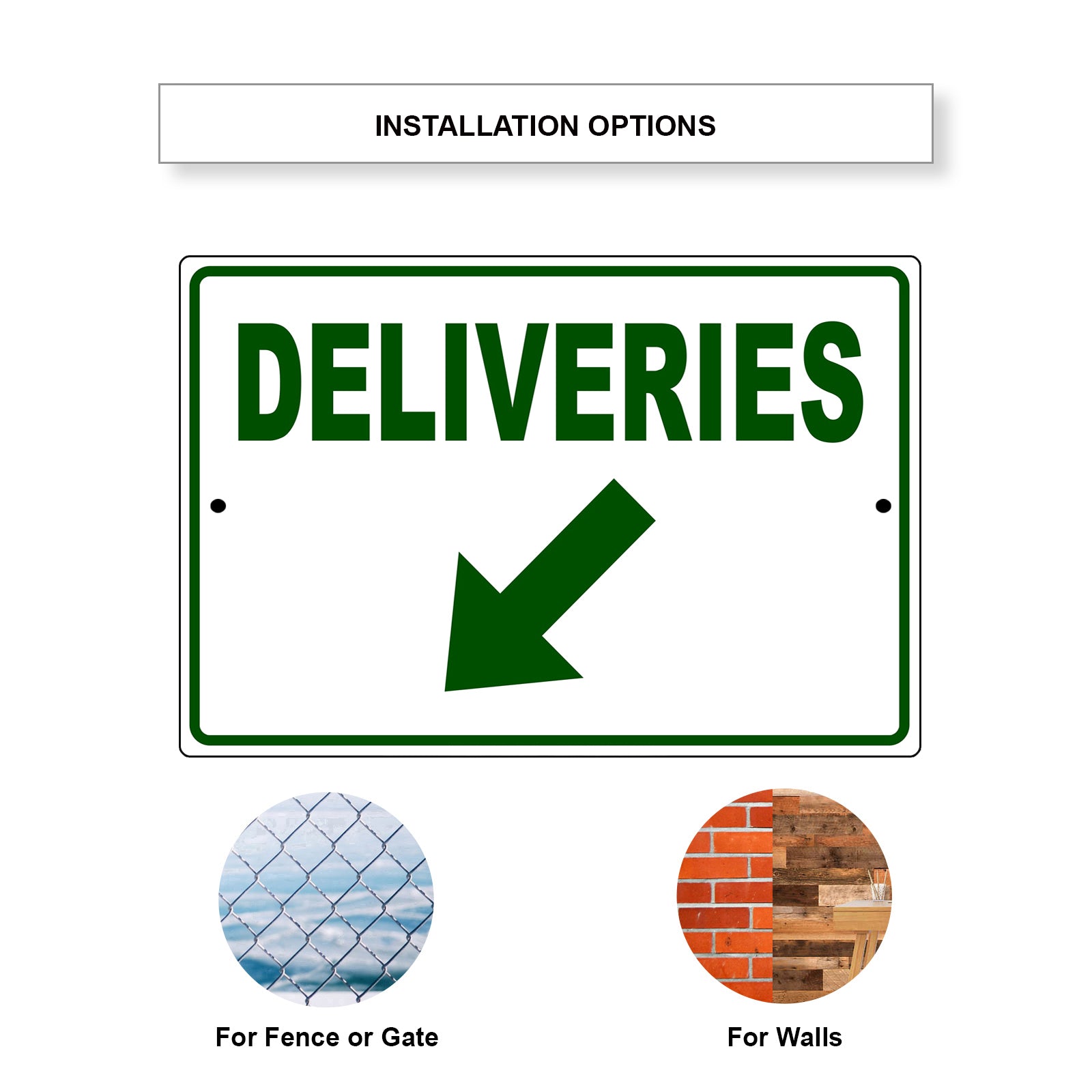 Diagonal Downward Deliveries Arrow Left Side Aluminum Metal Sign