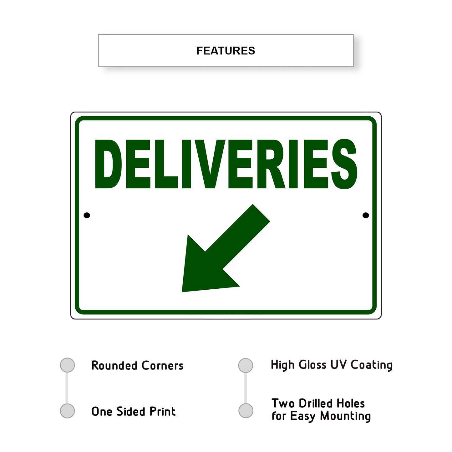 Diagonal Downward Deliveries Arrow Left Side Aluminum Metal Sign