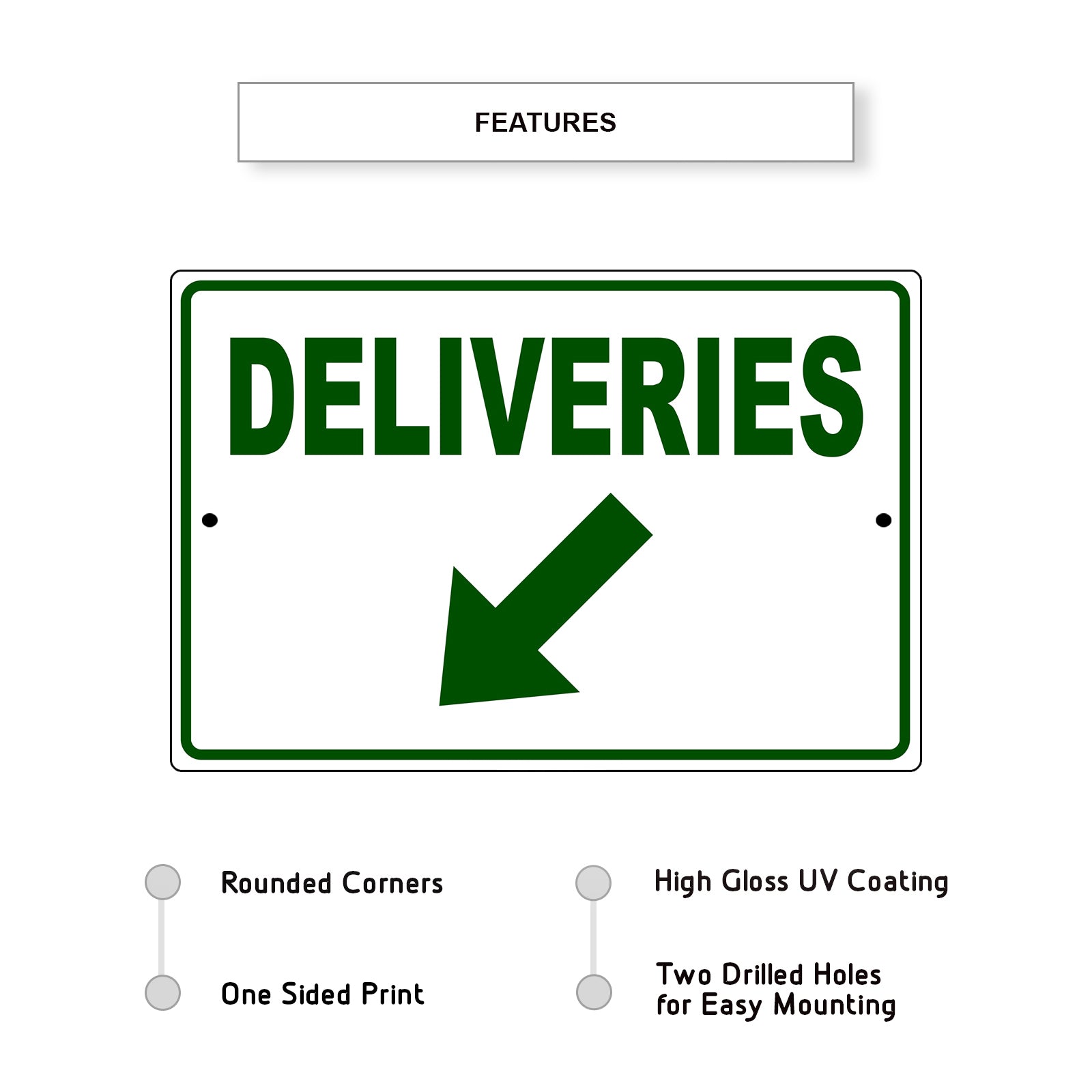Diagonal Downward Deliveries Arrow Left Side Aluminum Metal Sign