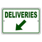 Diagonal Downward Deliveries Arrow Left Side Aluminum Metal Sign