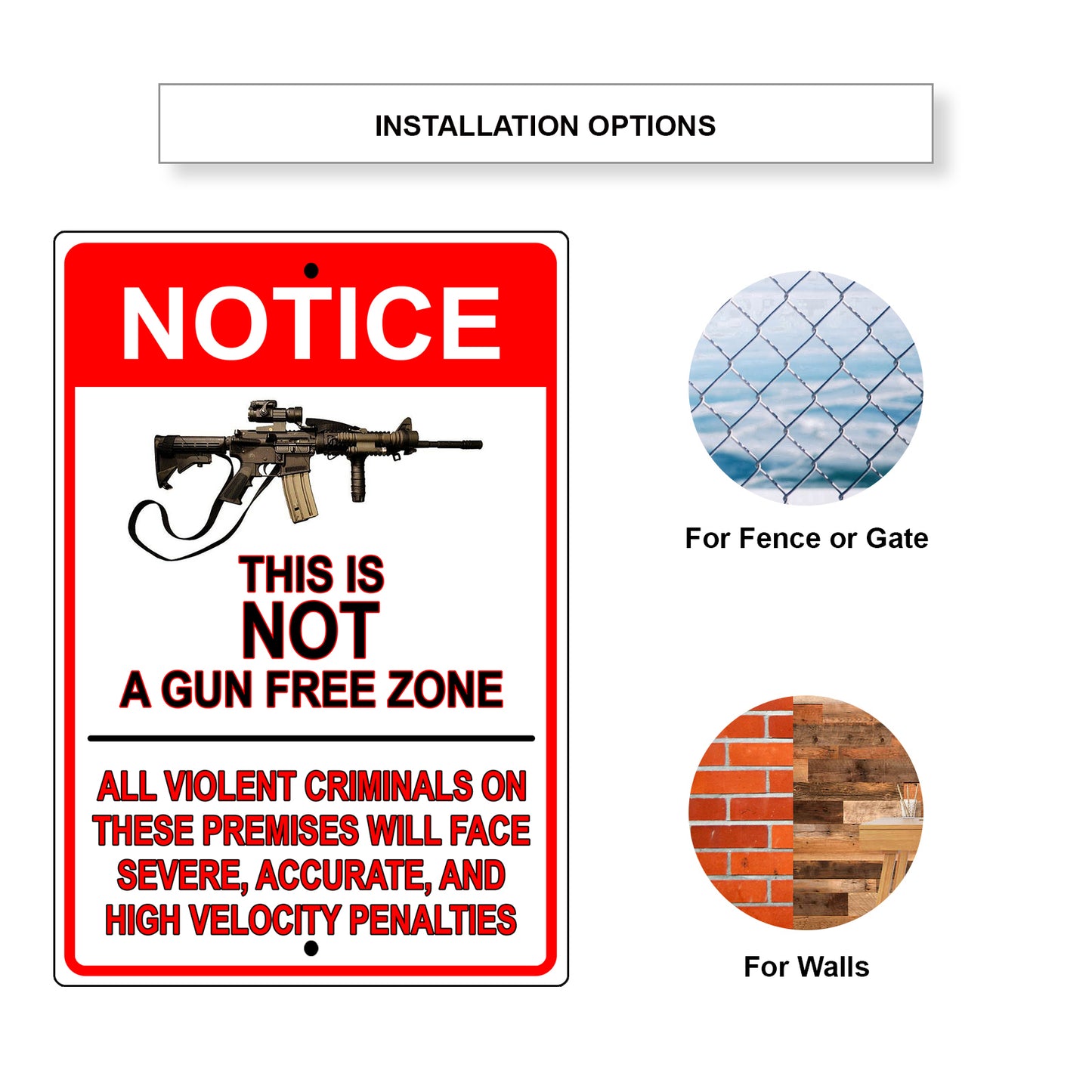 Notice this is not a gun free zone aluminum metal sign