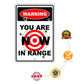 Warning you are now in range aluminum metal sign