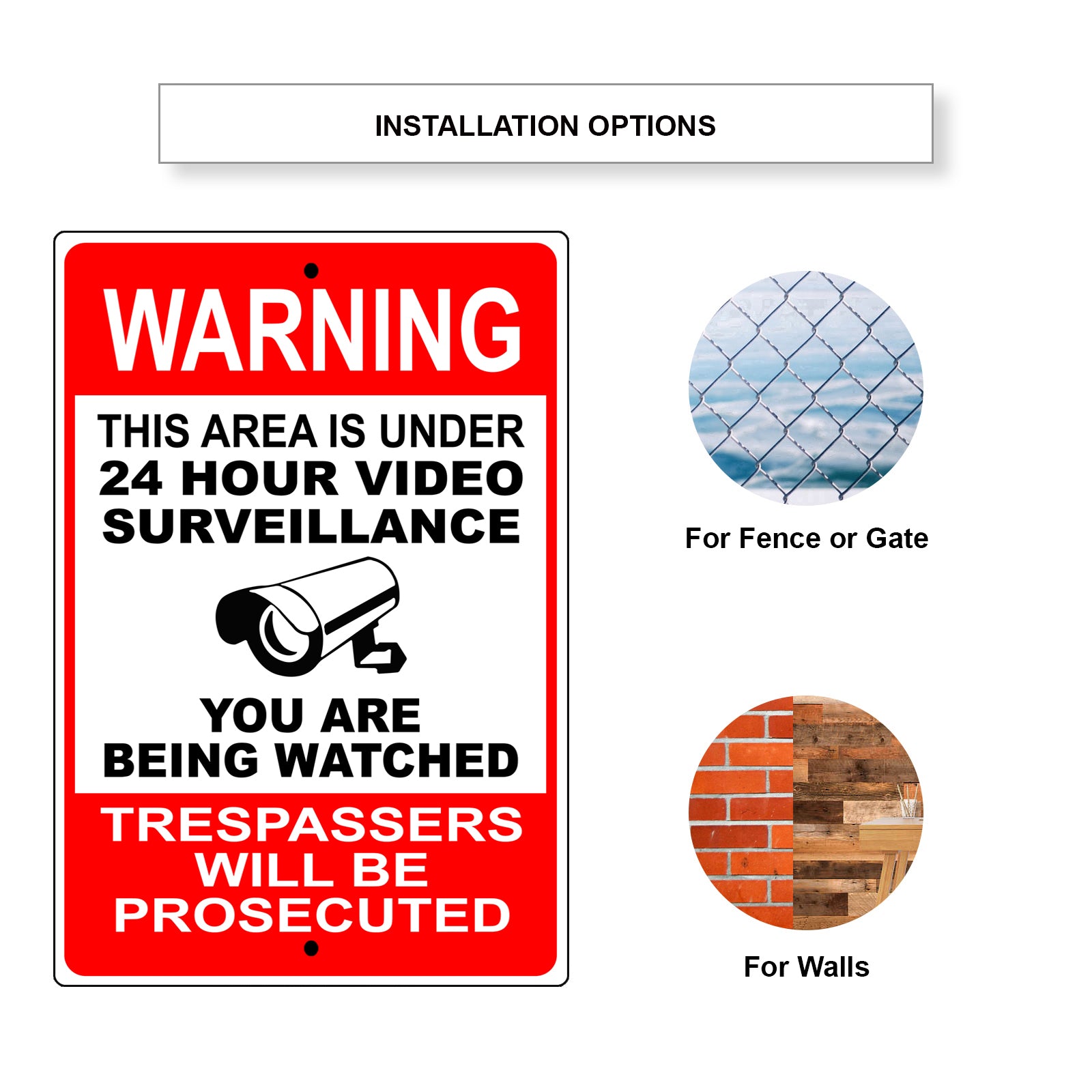 Warning this area is under 24 hour video surveillance you are being watched aluminum metal sign