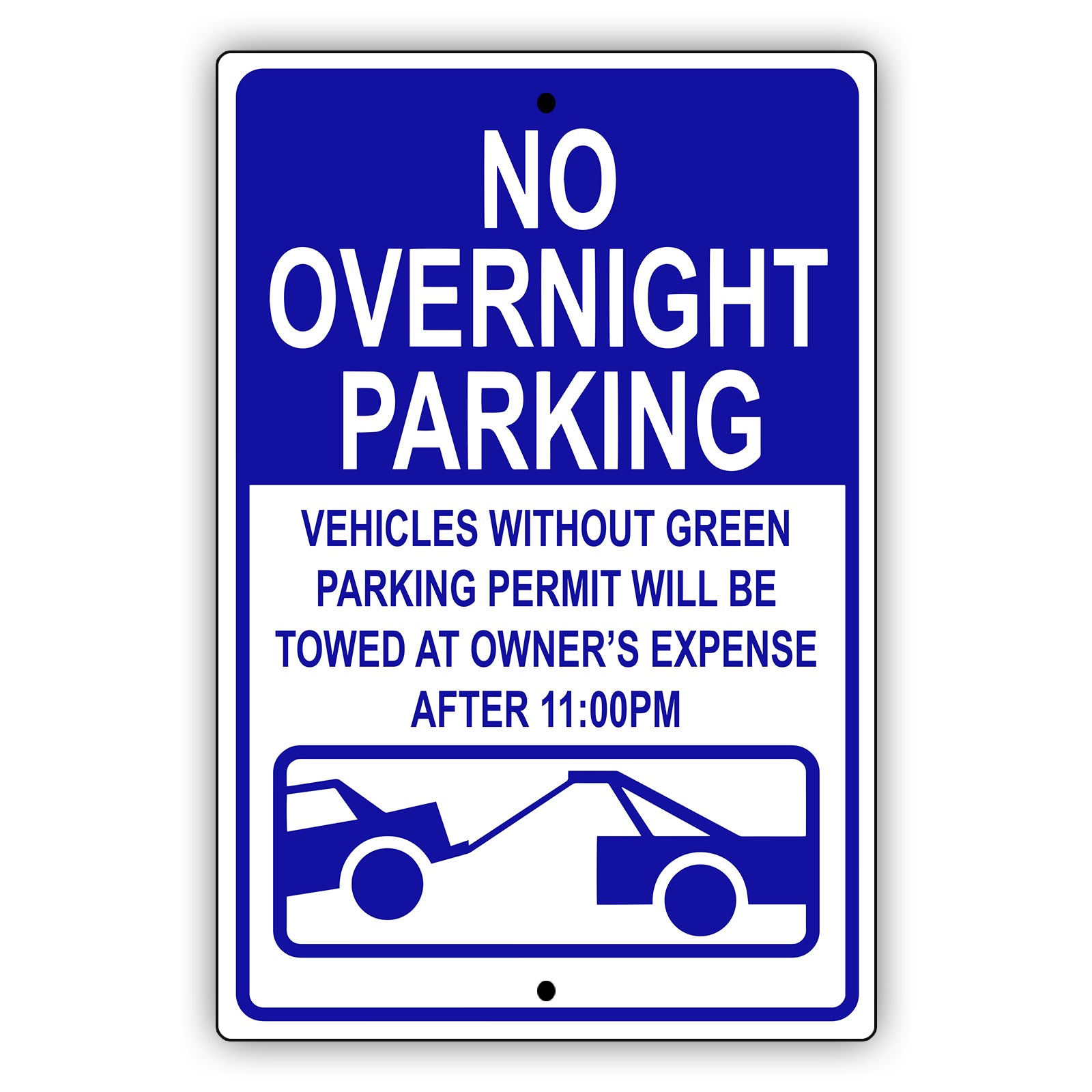 No overnight parking aluminum metal sign