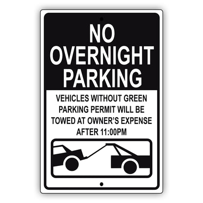 No overnight parking aluminum metal sign