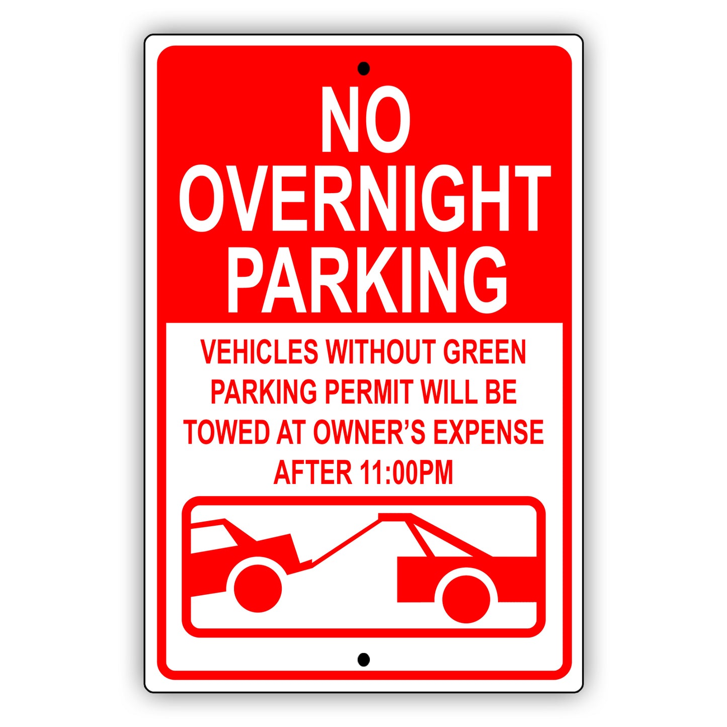 No overnight parking aluminum metal sign
