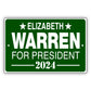 Elizabeth warren 2024 aluminum metal sign