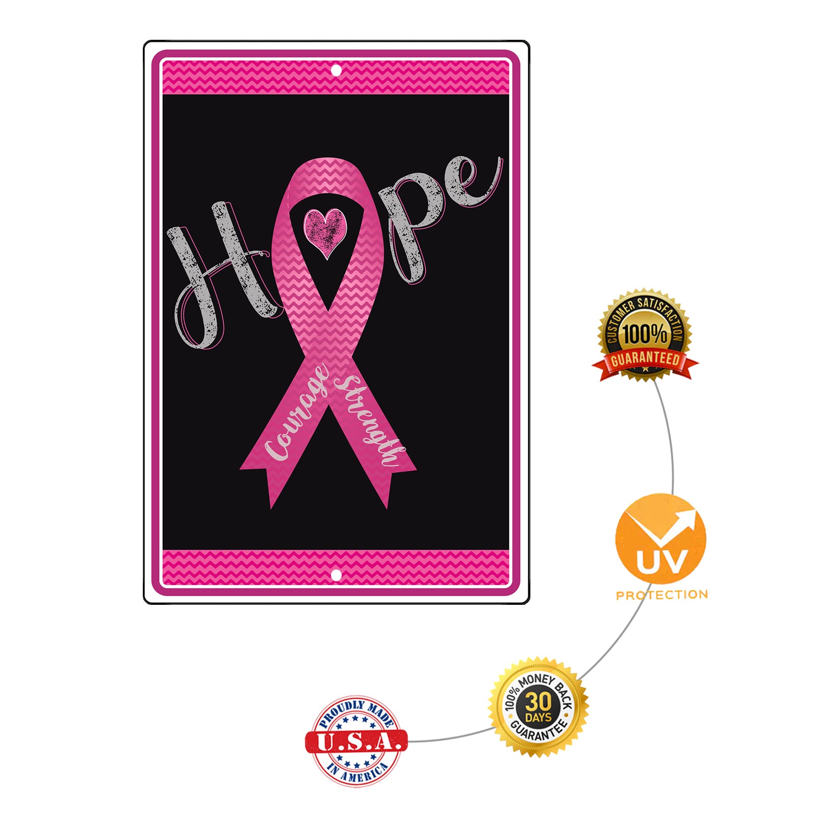 Hope courage strength aluminum metal sign