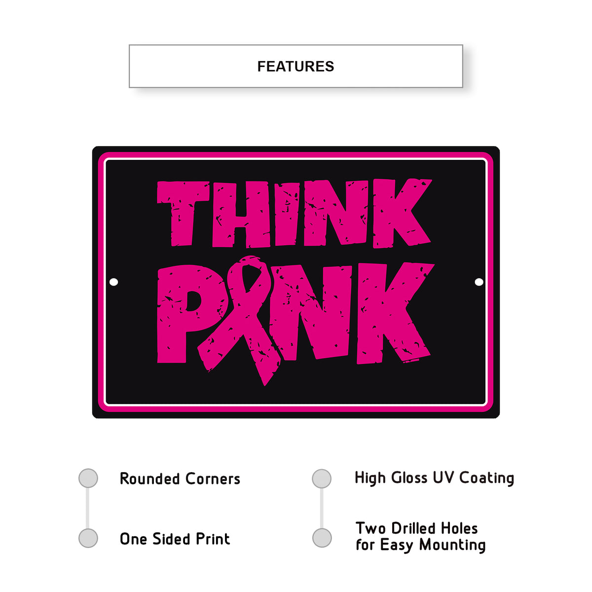 Pink Metallic Sign Think Pink Aluminum Metal Sign – Sign Fever