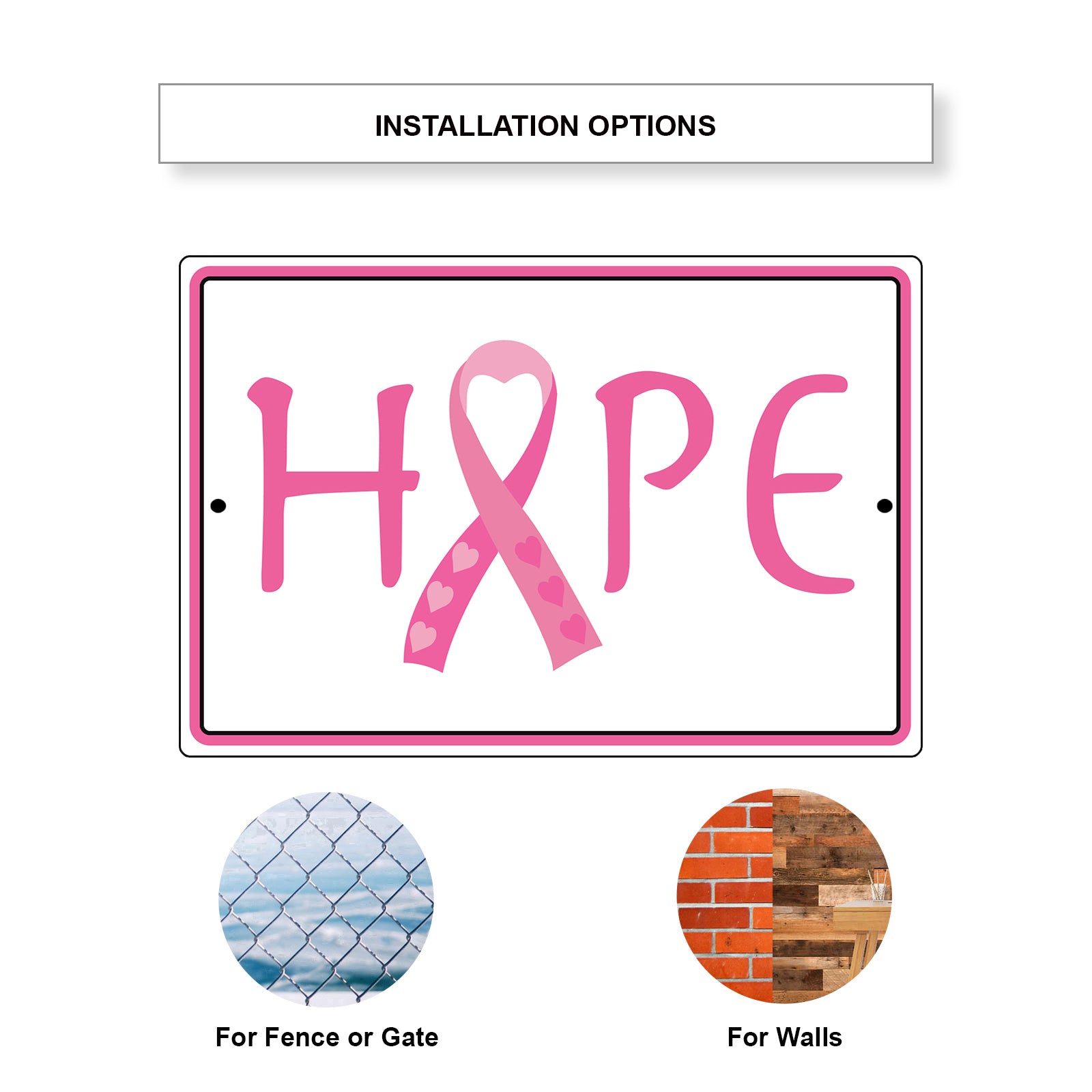 Hope breast cancer vector aluminum metal sign