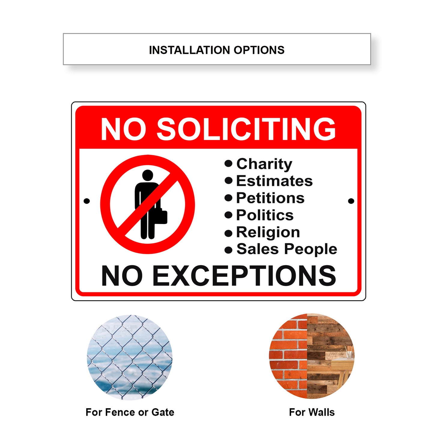 No soliciting no exceptions aluminum metal sign