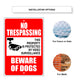 No trespassing beware of dogs aluminum metal sign