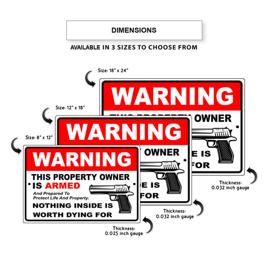 Warning this property owner is armed aluminum metal sign
